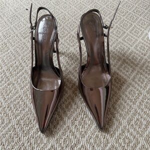 SCHUTZ Gunmetal/ Metallic Pointed Slingback Heels